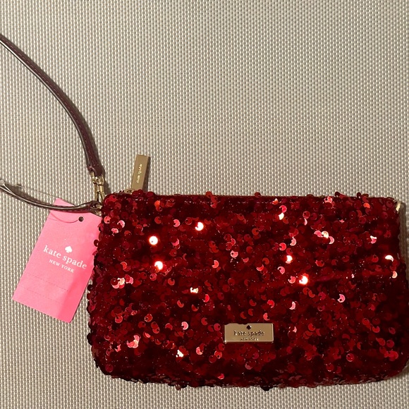 Kate Spade ♠️ Kiki Convertible Sequin Wristlet (Deep Berry) - Picture 13 of 13